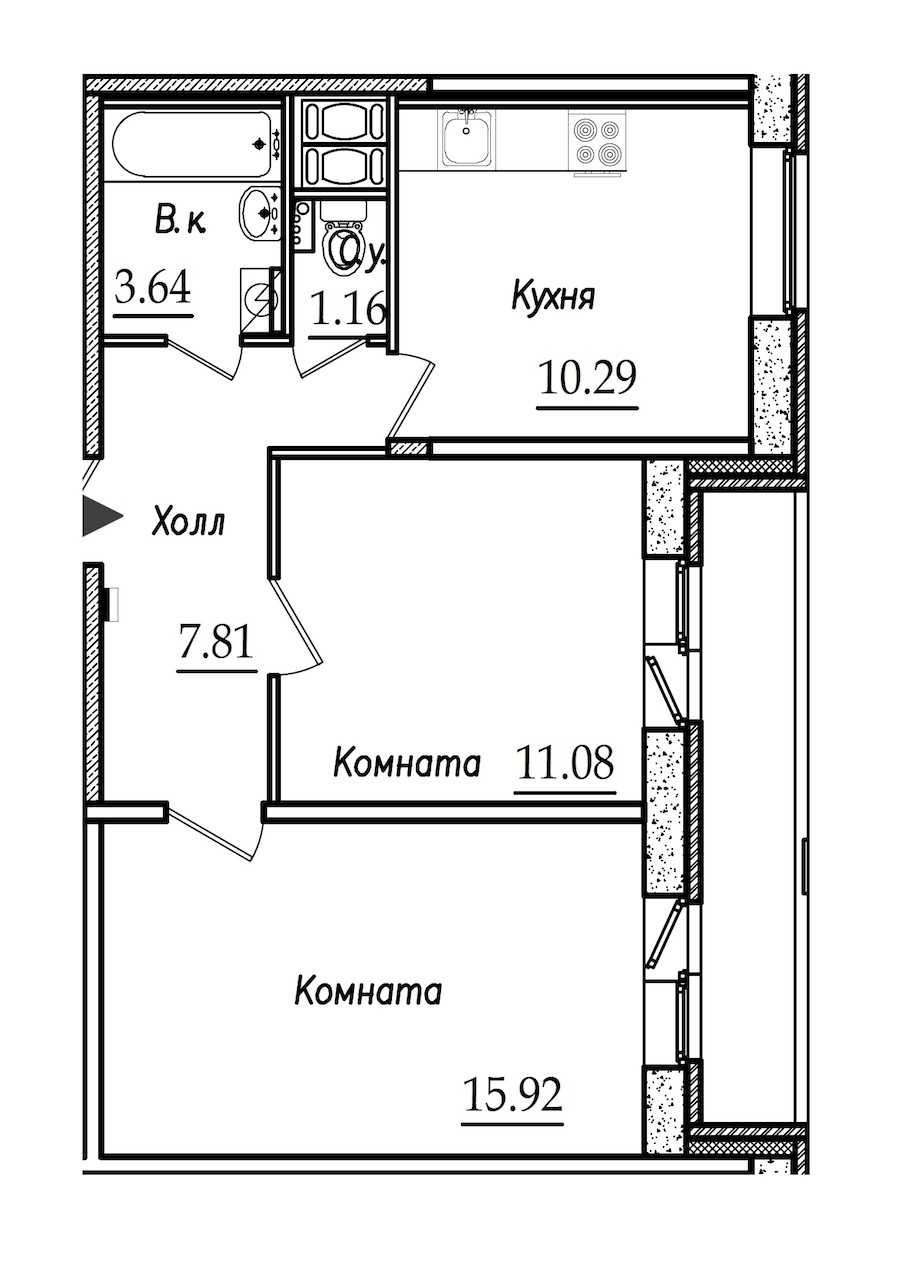 Двухкомнатная квартира в : площадь 52.52 м2 , этаж: 4 – купить в Санкт-Петербурге